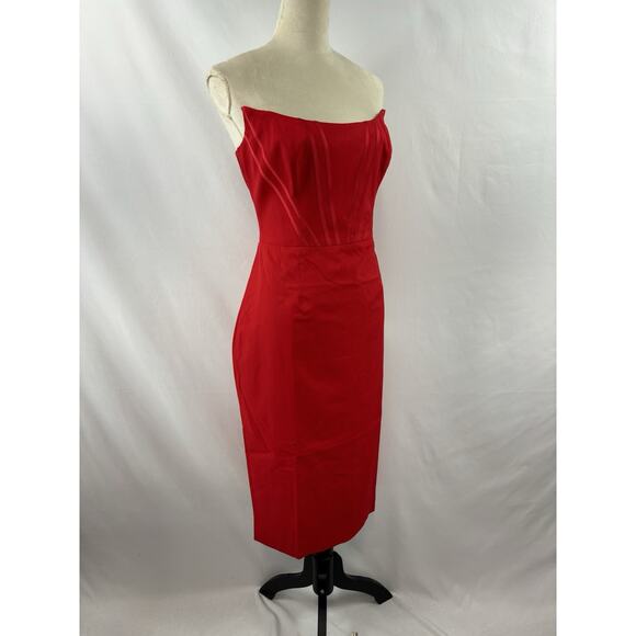 NWT Dress the Population Cosette Strapless Corset Dress Red Large Formal Boning - Picture 2 of 13